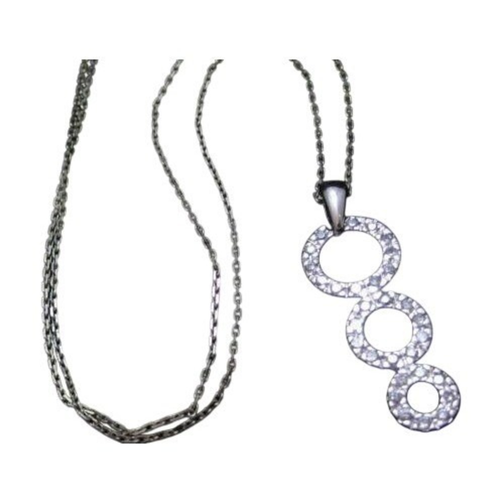 Tiered Circle Brilliant Pendant Sterling Silver‎ Signed 925 CZ R Chain Necklace